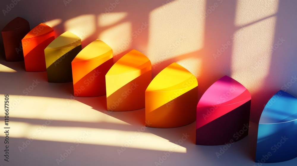 Aufkleber colorful geometric shapes with light shadows on a soft background