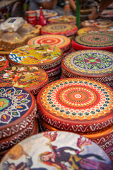 Traditional Uighur drums sold as souvenirs in the Urumqi International Grand Bazaar, Xinjiang China.