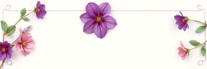 Obraz premium Horizontal purple greeting card with a delicate flower design on the side, providing ample copy space in the center for personalization or messages, floral, customizable