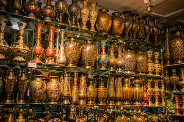 Metal vases sold in Urumqi International Grand Bazaar, Xinjiang China.