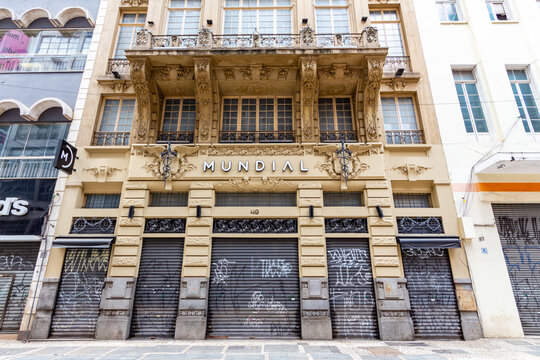 S&Atilde;O PAULO, SP, BRAZIL - OCTOBER 13, 2024: Facade of the Guinle building on Rua Direita, built in 1916 in art nouveau style.