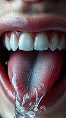 Obraz premium Sensitive teeth in mouth with a splash of cold water, , discomfort