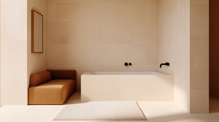 Modern Minimalist Bathroom Design with Bathtub and Cozy Couch