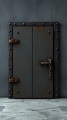 Obraz premium Textured steel door with rusty hinges and chain, grunge, door, hardware