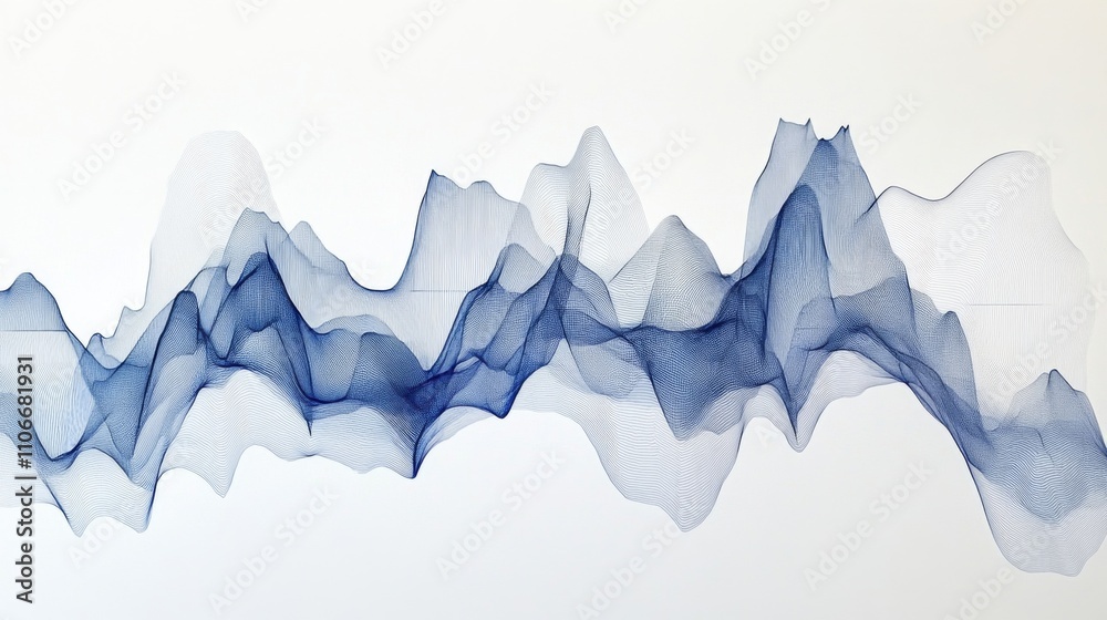 Fototapete abstract waveform pattern with flowing lines in blue and white