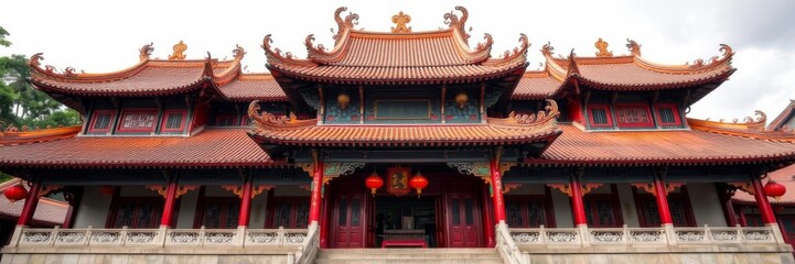 Naklejka premium Ornate Chinese temple with traditional architecture in Kuala Lumpur, Malaysia, culture, structure