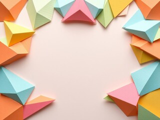 Pastel color paper art illustration in a frame with geometric patterns, geometric, illustration