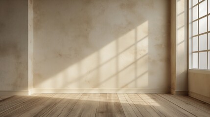 Minimalist Tan light neutral texture empty room interior blank wall background backdrop with window light shadows for online presentations webinars virtual meetings teams video call desktop wallpaper