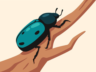 Jewel Beetle on a Branch: A vibrant, blue beetle with black accents clings to a twig, its iridescent shell catching the light.