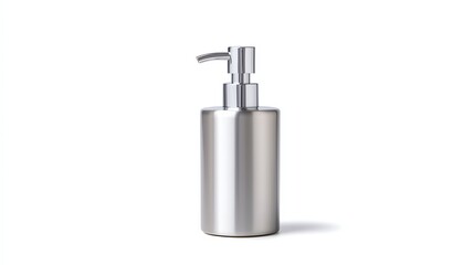 A sleek, modern silver soap dispenser with a pump top, ideal for contemporary bathroom or kitchen decor.