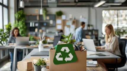 Sustainable workspace design eco-friendly office urban setting functional space green environment modern concept