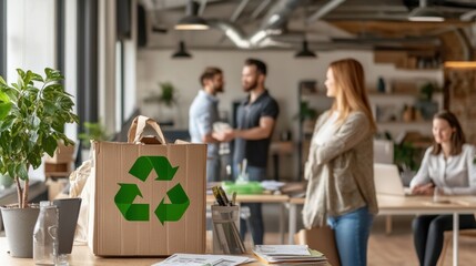 Recycling initiative in modern office space team collaboration sustainable environment professional setting