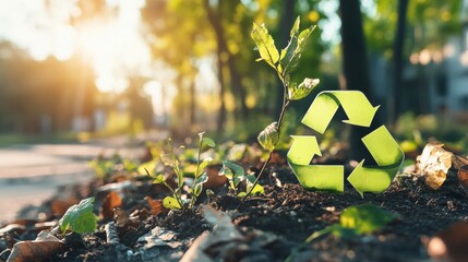 Sustainable recycling initiatives urban park environmental awareness natural setting ground-level perspective