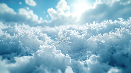 A Single Snowflake Rests in a Field of Snow Under a Blue Sky