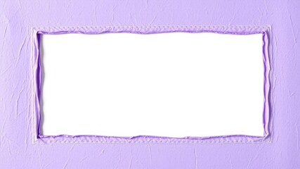 Purple textured edges, white square in center, violet colorful sides on minimalist horizontal...