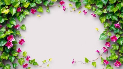 Fototapeta premium Real green leaves forming a intricate vine frame surrounding a central copy space, perfect for a natural backdrop, plant, intertwining