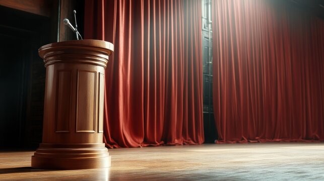 Public speaking event conference hall presentation stage professional environment low angle view engaging content