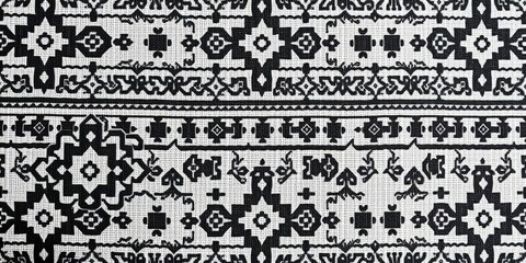 Seamless black and white Persian carpet with ethnic texture and abstract ornament, featuring traditional Middle Eastern, Arabic, Turkish motifs, Turkish, black and white texture