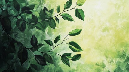 Nature scene featuring leaves abstract art tranquil environment close-up view vibrant green concept