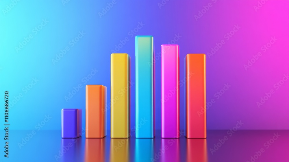 Poster colorful 3d bar graph against vibrant gradient background