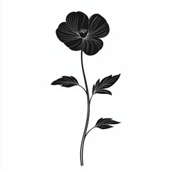 A black and white vector graphic of the silhouette of an elegant flower with a long stem - flower, black flower, floral design, botanical art, line art, silhouette flower, plant illustration