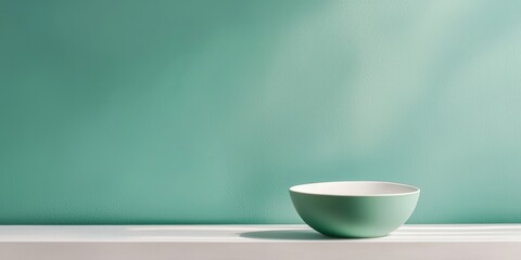 Fiberglass and sustainability concept. Minimalist bowl against a mint green wall.