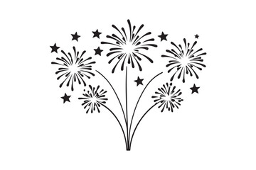 Festive Fireworks Silhouettes Isolated on White Background.