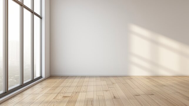 Minimalist white empty room interior blank wall background or backdrop with window light shadow for online presentations webinars virtual meetings teams video call desktop wallpaper