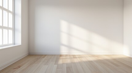 Minimalist white empty room interior blank wall background or backdrop with window light shadow for online presentations webinars and virtual meetings teams video call desktop wallpaper
