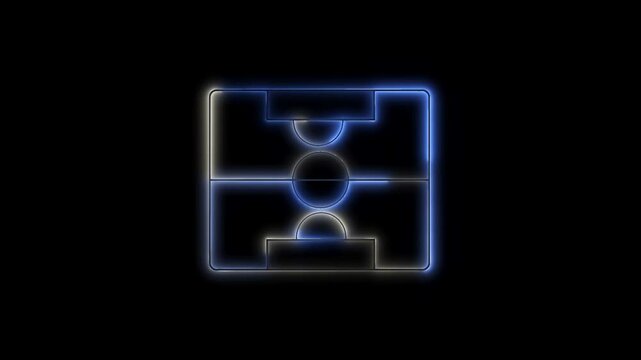 Black background with neon lights match football isometric field icon animation. lights match football isometric field video animation.
