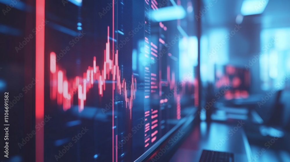 Poster dynamic financial data visualization modern office digital display tech environment close-up view da