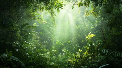 Lush green forest tropical rainforest landscape photography natural environment serene viewpoint...