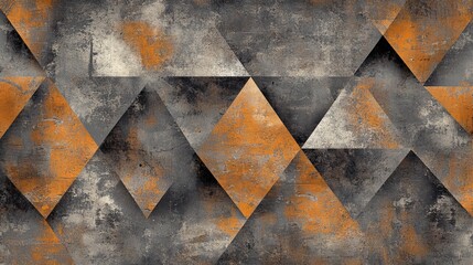 51.A dynamic 3D wallpaper design with an abstract grunge pattern, featuring distressed textures and intricate geometric shapes. The background combines layers of faded colors and rough textures,