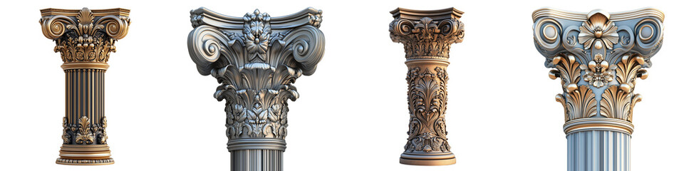 set of An ornate Art Deco column, classic Art Deco mixed with modernity, Art Deco column with elegance and artistry, Art Deco column, an ornate Art Deco column, on a transparent backgrounds