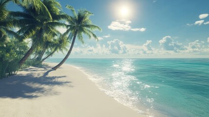 Fototapeta premium Tranquil beach scene tropical paradise nature photography sunny day panoramic view coastal serenity