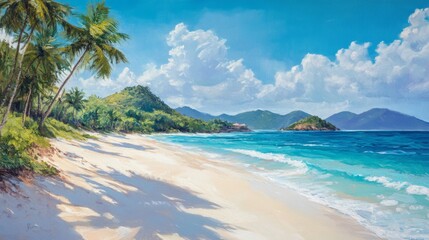 Fototapeta premium Relaxing beach day tropical paradise landscape painting summer vibes scenic view tranquil nature escape