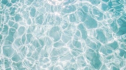 44.Minimalist top view of a smooth water surface with rippling circles, illuminated by gentle sunlight. The water texture is crystal clear, and the delicate wave patterns flow outward in perfect