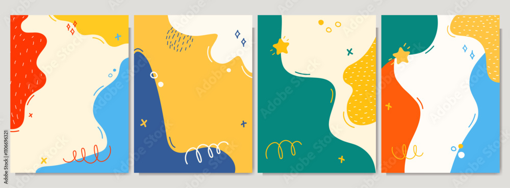 Wall mural vector illustration. colorful childish background. hand drawn memphis pattern doodle shapes and line