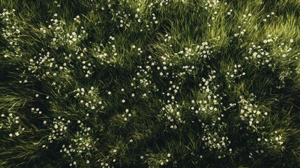 Vibrant wildflower growth in lush green field nature close-up aerial perspective serenity and beauty