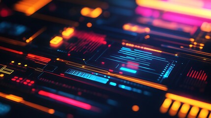 Fototapeta premium Abstract digital interface with glowing lines and code.