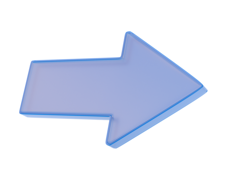 Glass arrow on white background. Isolated 3D illustration
