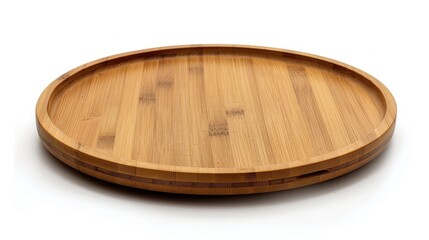 Obraz premium Bare circular bamboo pizza tray on a white background