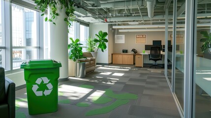 Office Green Recycling Logo - A Symbol of Eco - Friendly Practices in the Workplace. The Green Recycling Logo for Offices, with Its Distinctive Design and Prominent Display, Encouraging Sustainable Wa