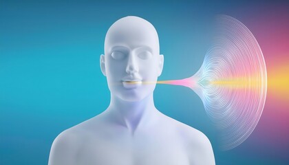 Fototapeta premium Futuristic speaker emitting holographic soundwaves, 3D illustration. voice, speech, clarity.