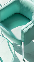 Fine Details of Peppermint Leather Armchair. Minimalist Contemporary Furniture. 