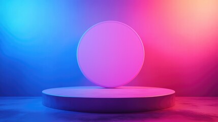 Abstract 3D Render of a White Oval on a Platform with Blue and Pink Gradient Lighting