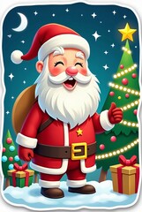 Children's drawing of Santa Claus with gifts around him