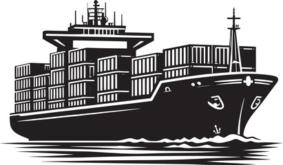 Big container ship silhouette vector illustration isolated on a white background
