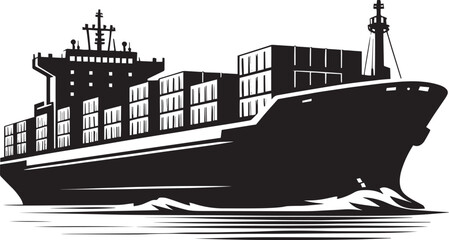 Big container ship silhouette vector illustration isolated on a white background