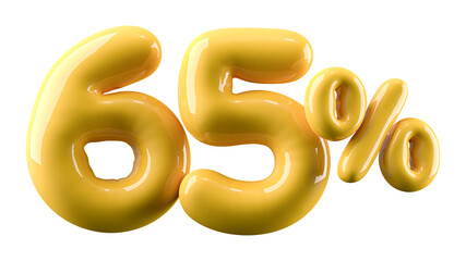 Discount 65 Percent Off Sale Yellow Number 3D Illustration
